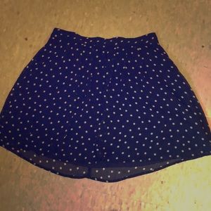 A blue and white polka dotted skirt.